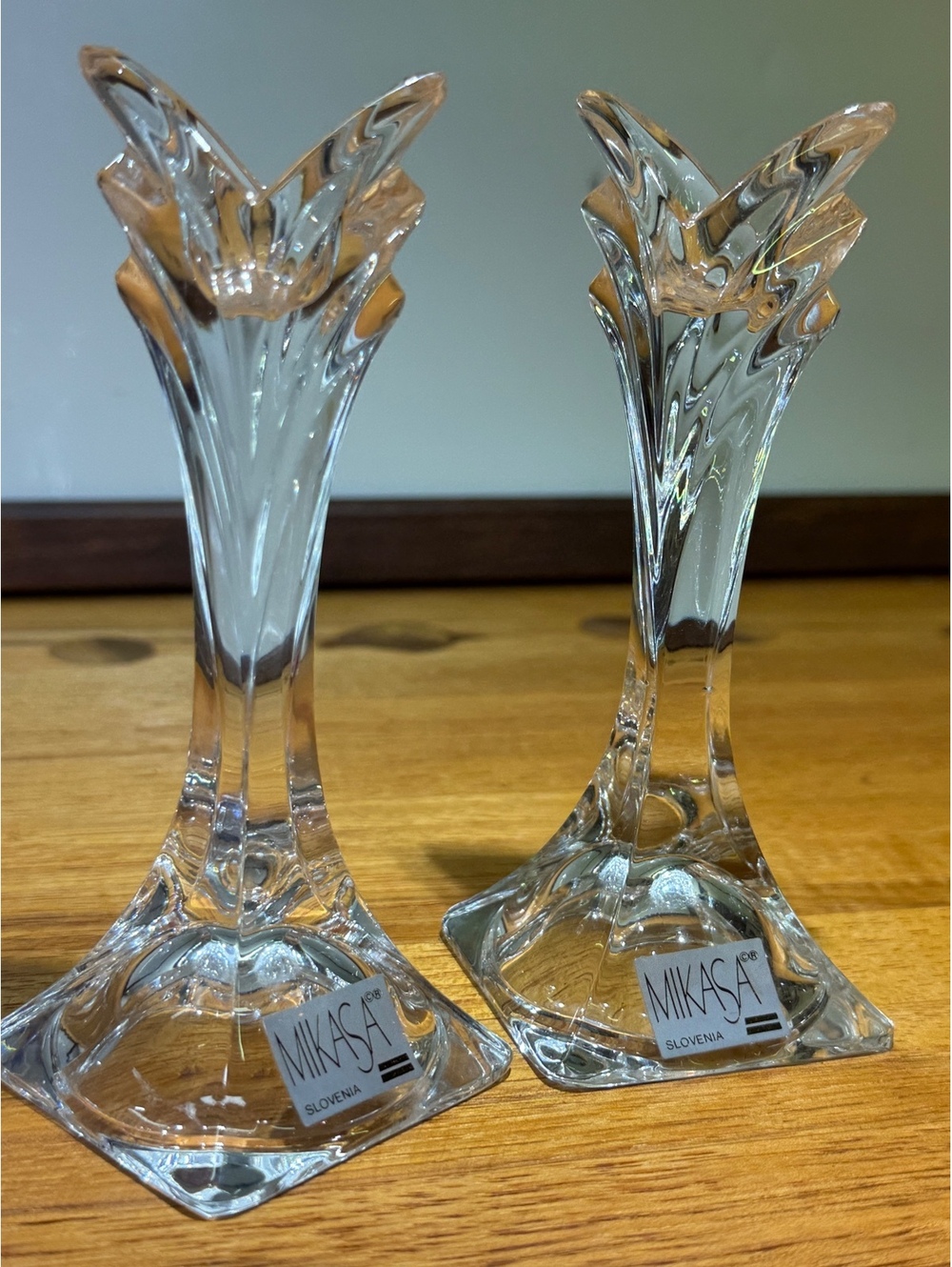 Vintage Mikasa "Deco" Fine Lead Crystal Candlestick Holders Pair 5.5" Slovenia